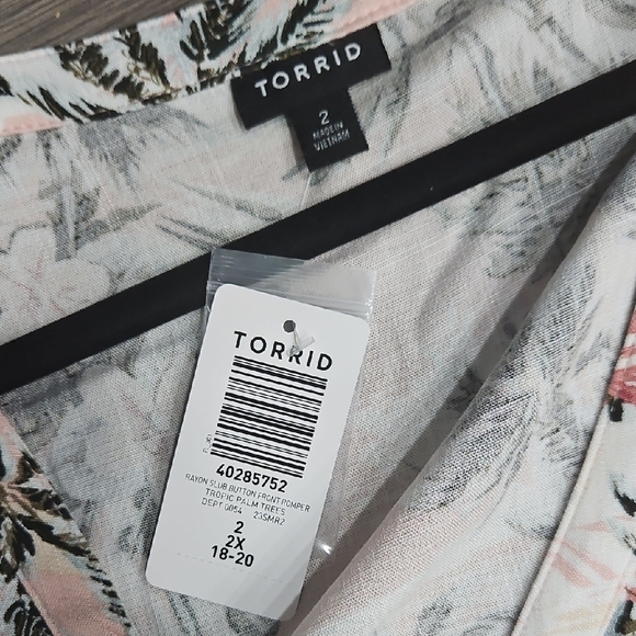 Torrid Floral Palm Print Romper- Pink and Green - Picture 2 of 6